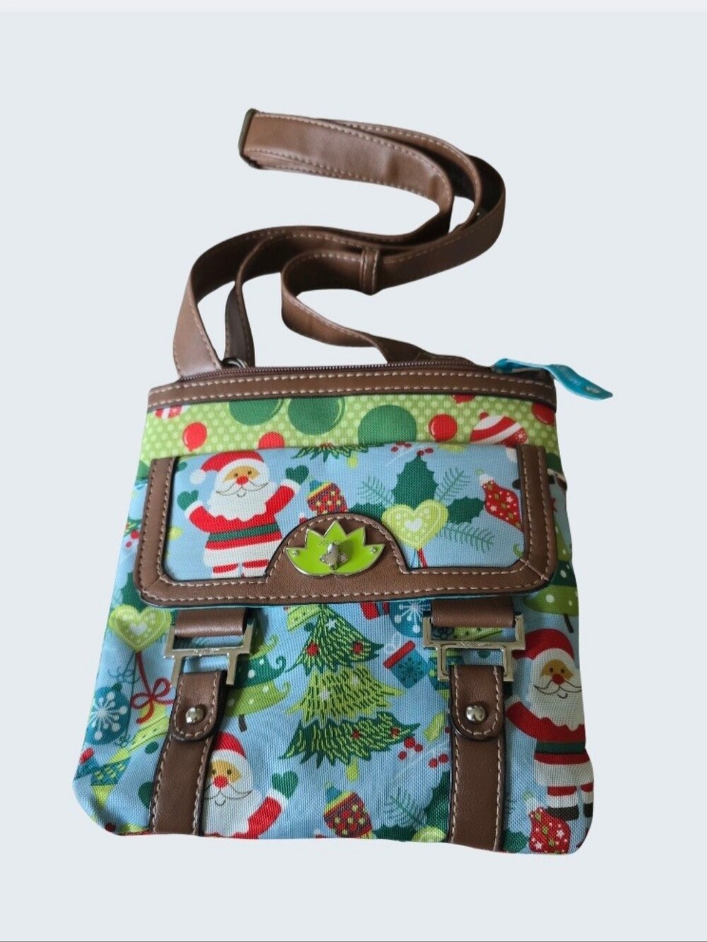 Lily Bloom Holiday Fun Crossbody Bag Faux Leather Vinyl Christmas Print Purse